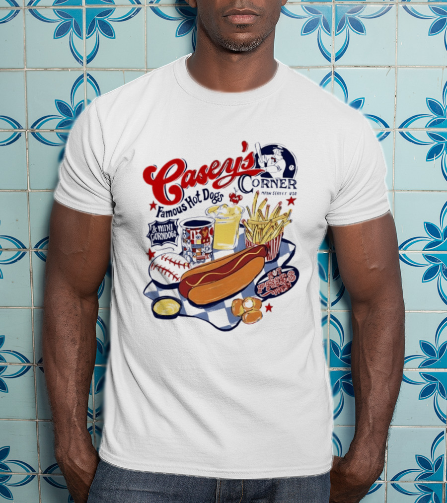 Casey's Corner Famous Hot Dogs Main Street USA Baseball Player Snacks T-Shirt