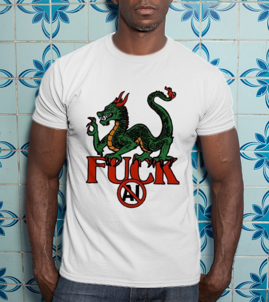 Green Dragon Fuck No AI Symbol With Bold Red T-Shirt