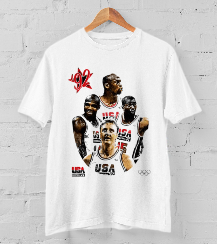 Jordan Charles Barkley Magic Johnson Larry Bird 1992 USA Basketball Dream Team T-Shirt