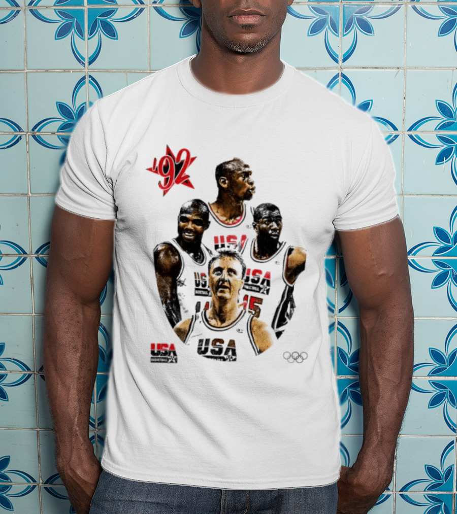 Jordan Charles Barkley Magic Johnson Larry Bird 1992 USA Basketball Dream Team T-Shirt