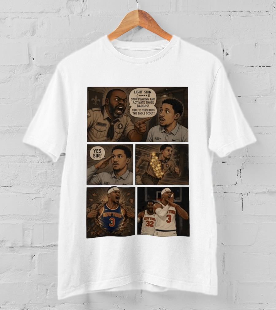 New York Knicks Josh Hart Light Skin Activate Badges Basketball Comic T-Shirt
