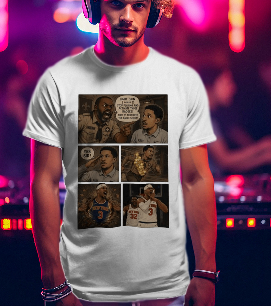 New York Knicks Josh Hart Light Skin Activate Badges Basketball Comic T-Shirt