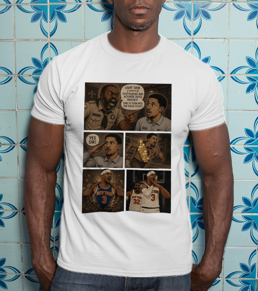 New York Knicks Josh Hart Light Skin Activate Badges Basketball Comic T-Shirt