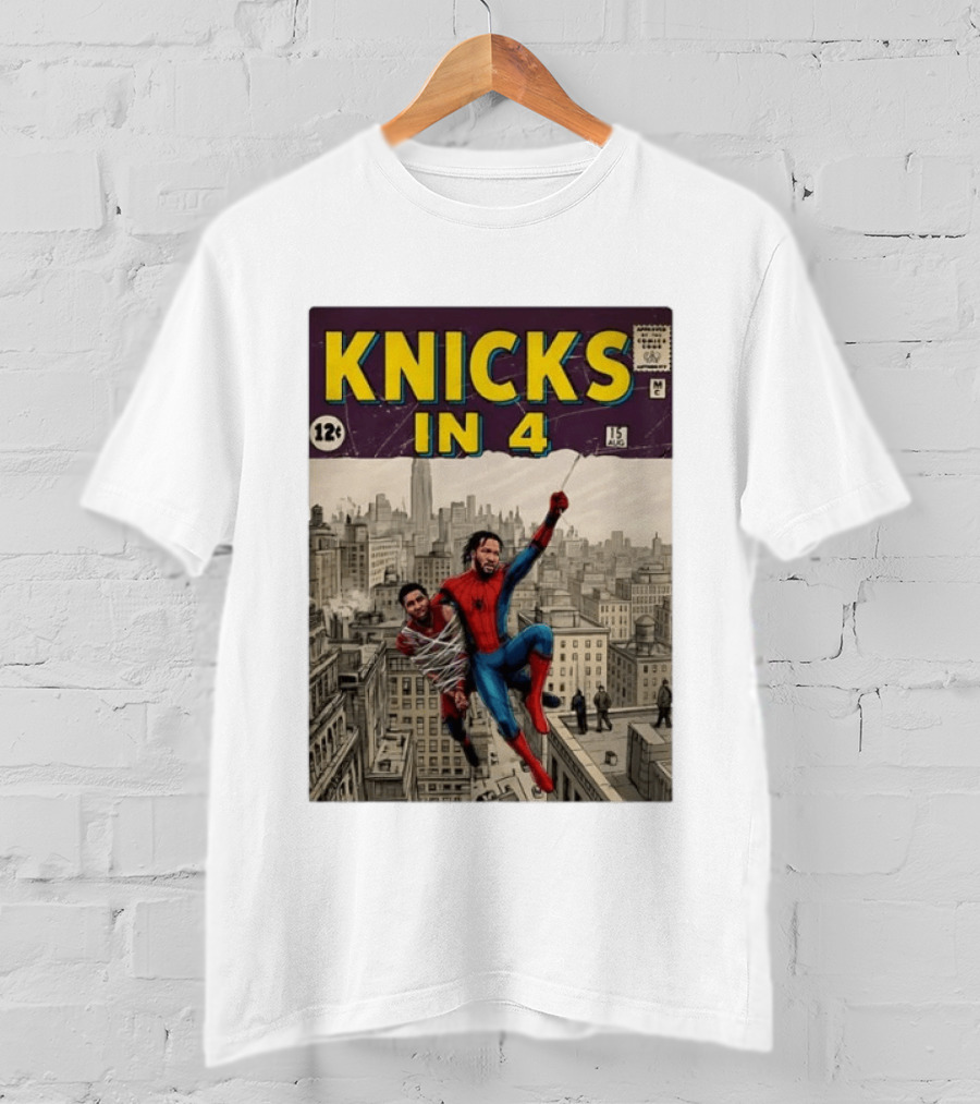 Knicks In 4 Comics Spider Man Derrick Rose Donovan Mitchell Basketball T-Shirt