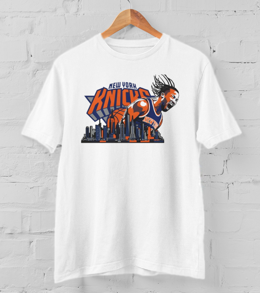 New York Knicks Jalen Brunson Skyline Celebration T-Shirt