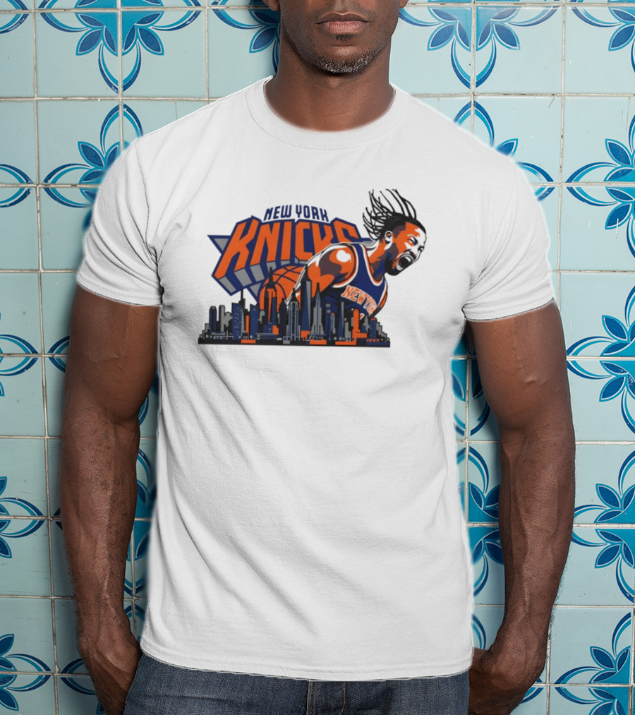 New York Knicks Jalen Brunson Skyline Celebration T-Shirt