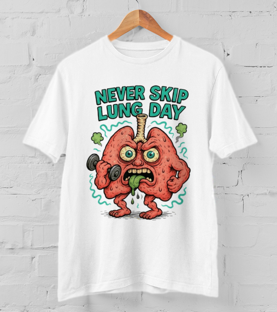 Never Skip Lung Day Funny Fitness Cartoon Lungs Lifting Weights T-Shirt
