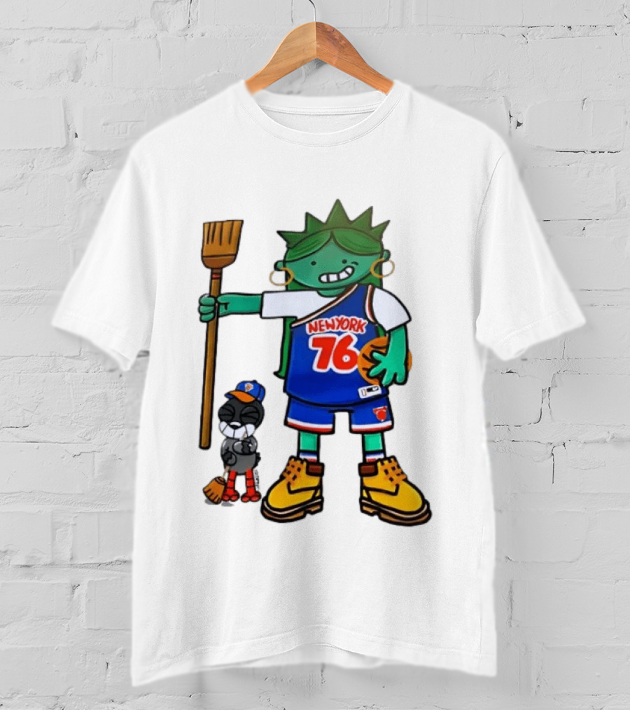 New York 76 Knicks Statue Liberty Broom Basketball 2024 T-Shirt