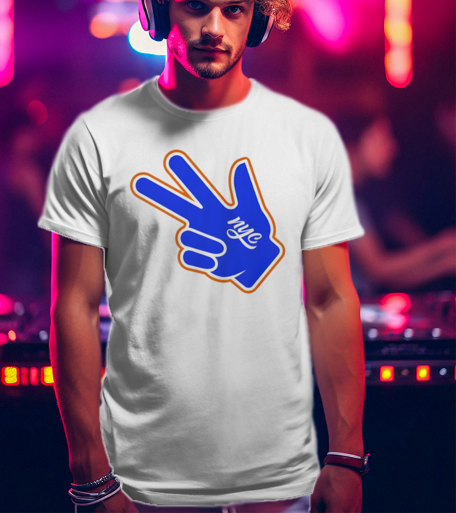 New York Knicks NYC Basketball Peace Sign Three Pointer T-Shirt