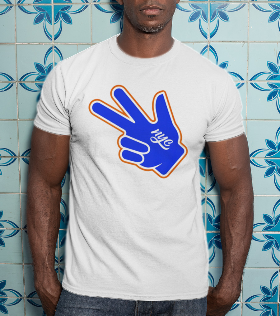 New York Knicks NYC Basketball Peace Sign Three Pointer T-Shirt