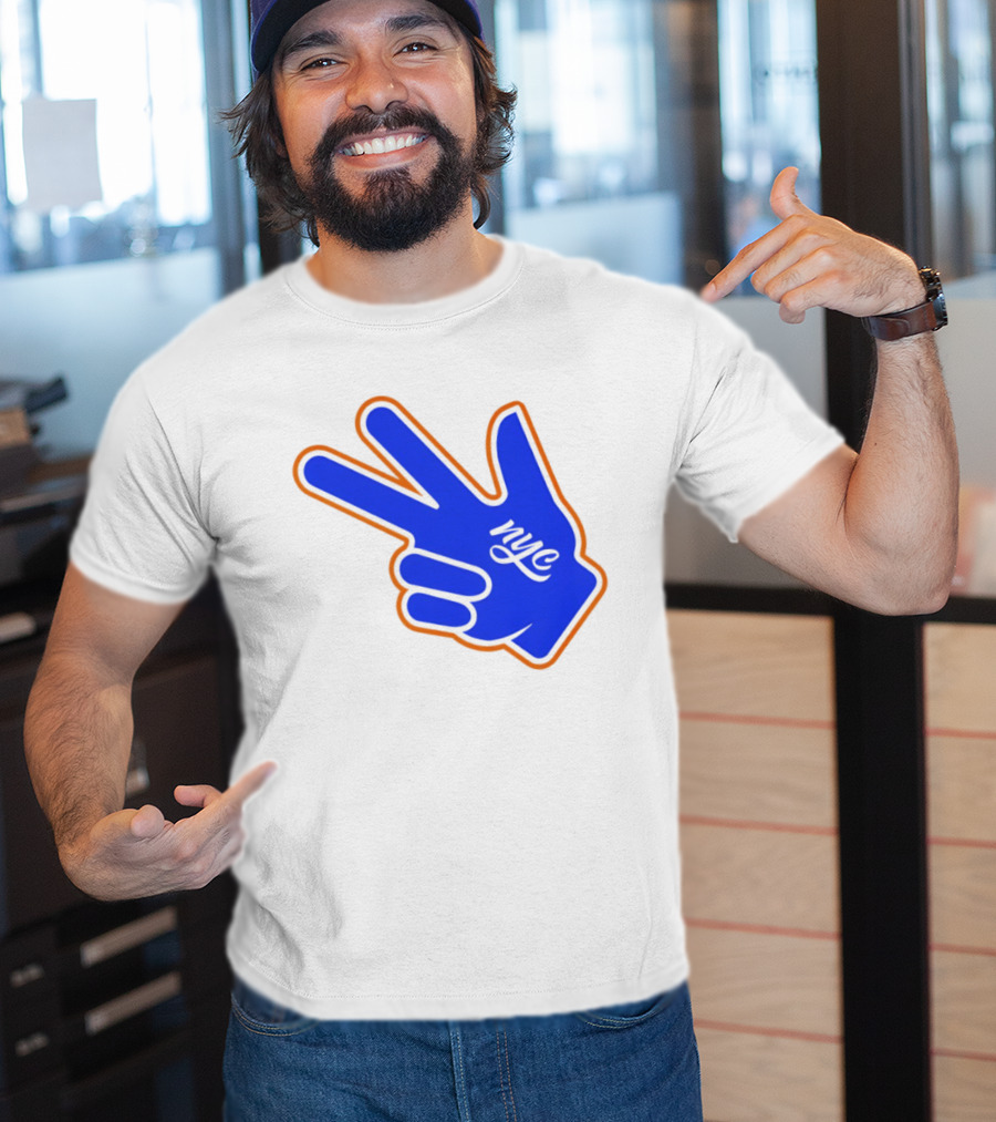 New York Knicks NYC Basketball Peace Sign Three Pointer T-Shirt
