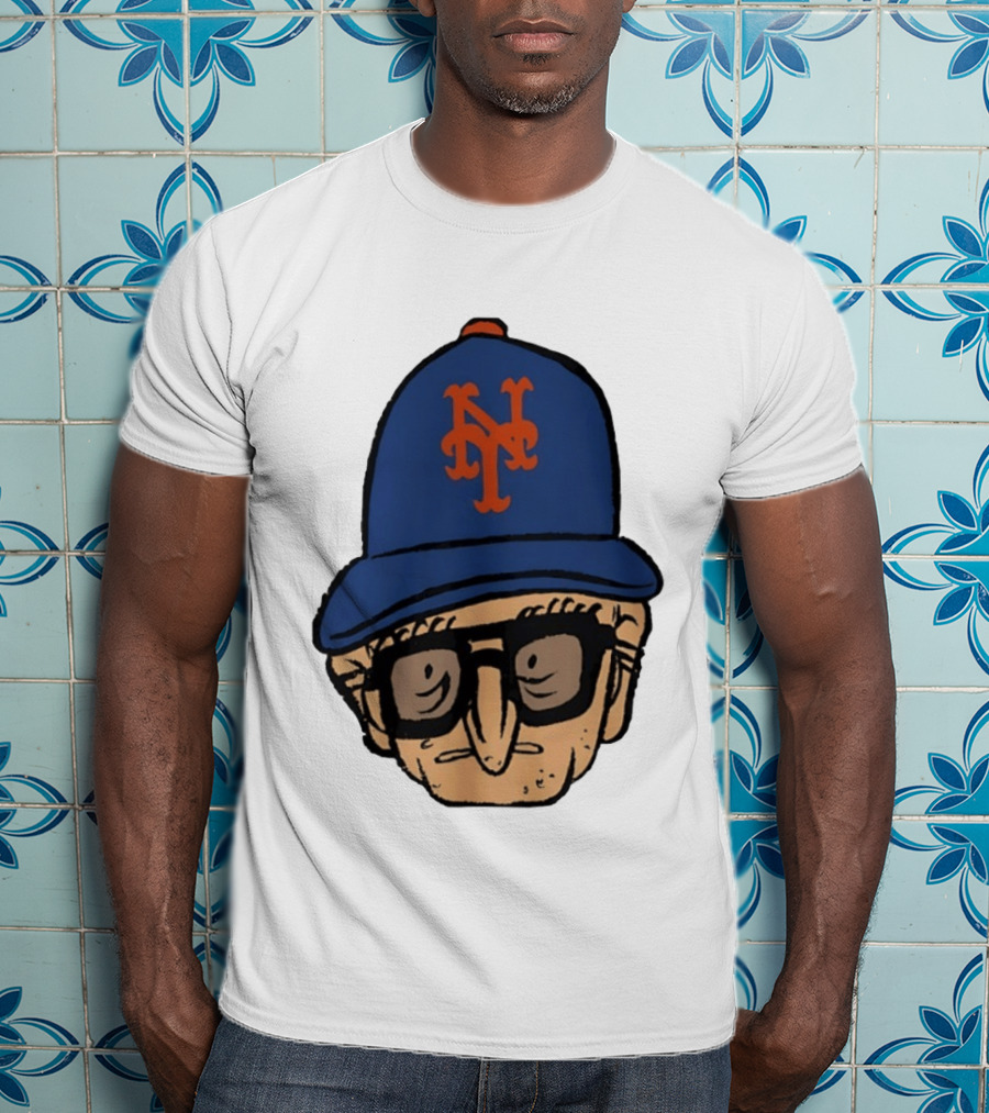 Old Jewish Men Big Head Caricature Mets Cap T-Shirt