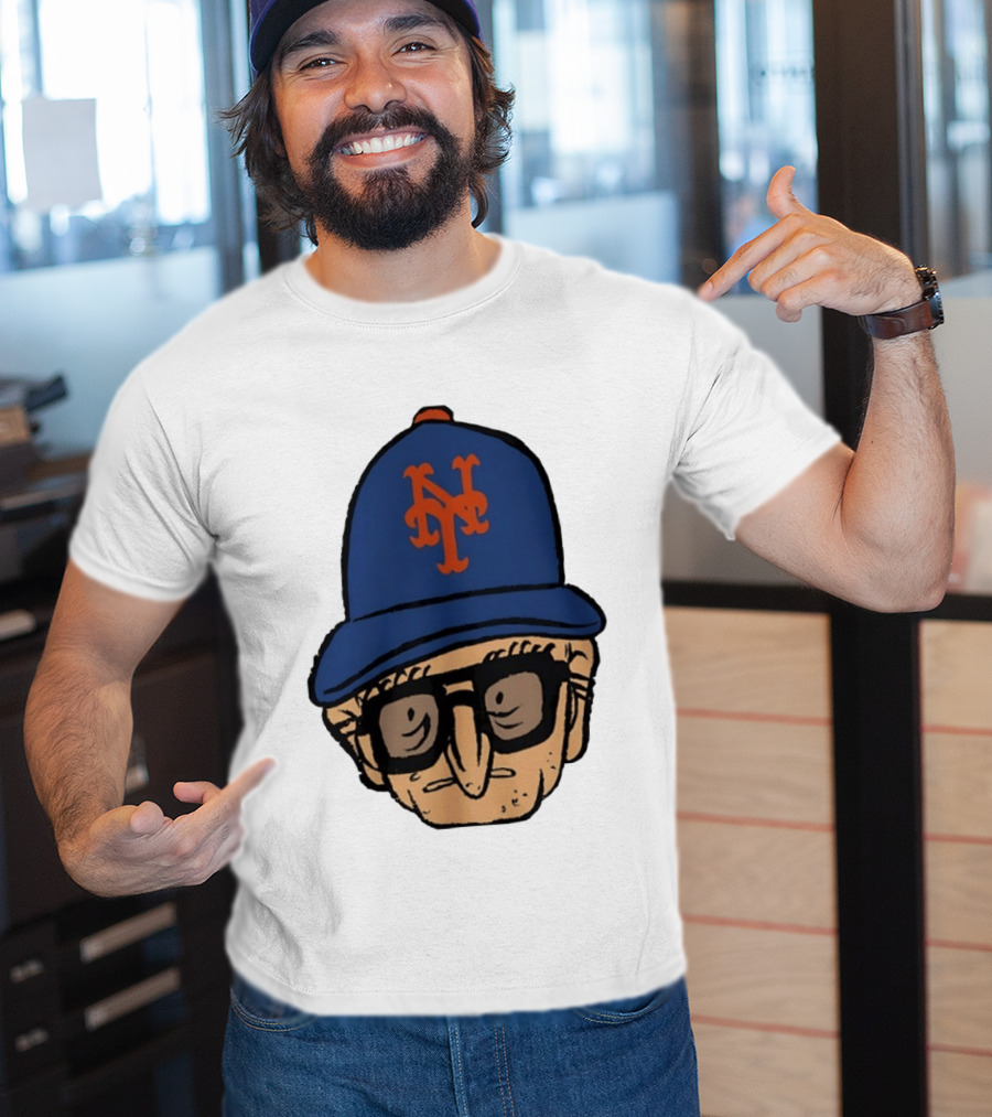 Old Jewish Men Big Head Caricature Mets Cap T-Shirt
