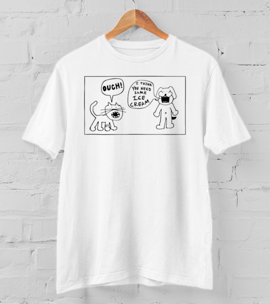 Ouch I Think You Need Some Ice Cream Doodle Cat And Dog T-Shirt