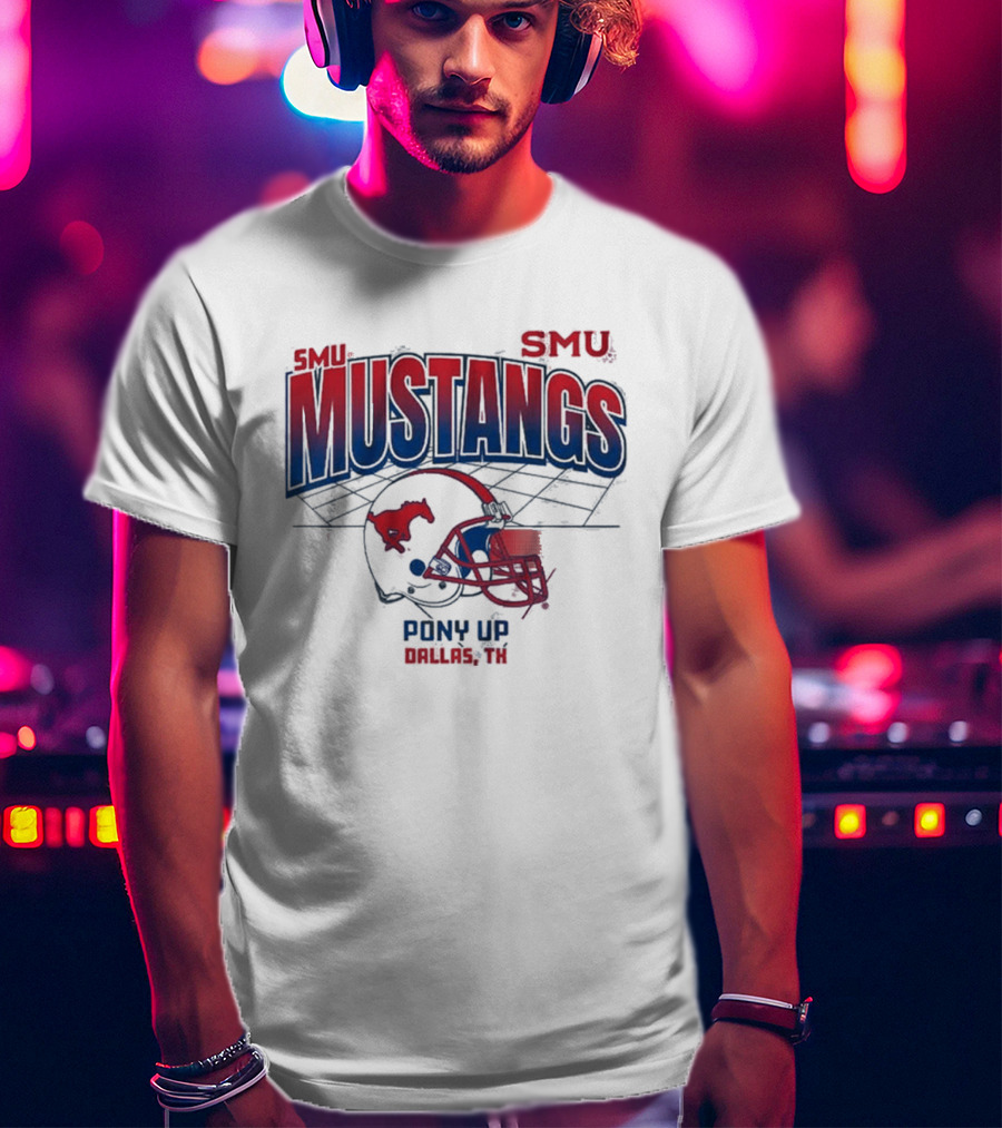 SMU Mustangs Pony Up Dallas Texas Football Helmet T-Shirt
