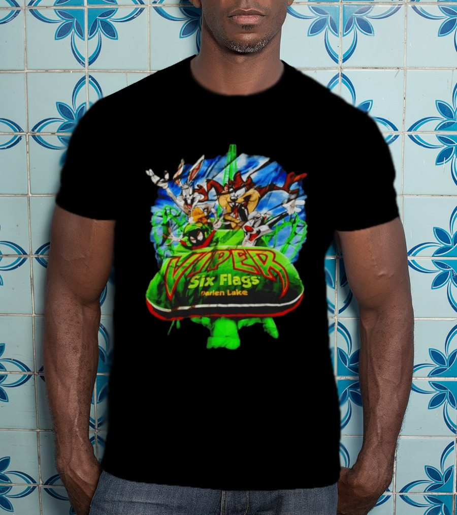 Viper Six Flags Darien Lake Looney Tunes Bugs Bunny Taz Sylvester T-Shirt