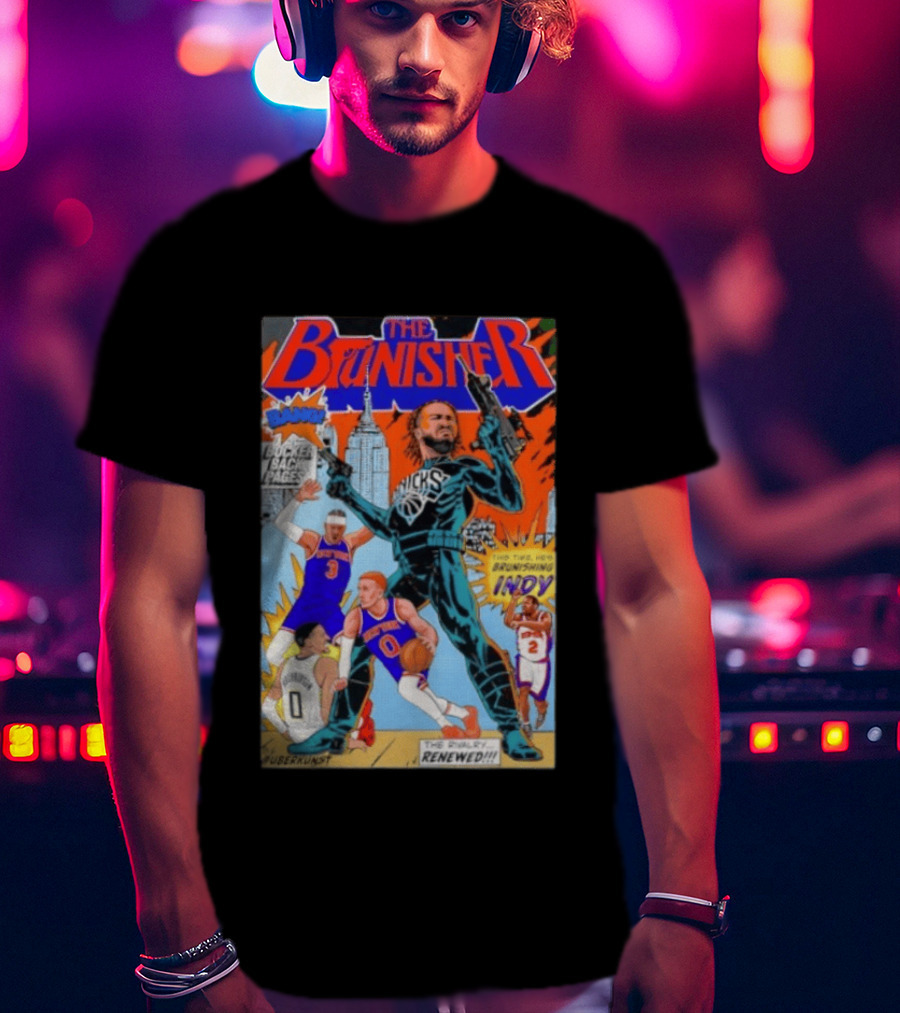 Knicks Comic Crossover The Brunisher Bocker Backpages Featuring Empire State Building T-Shirt