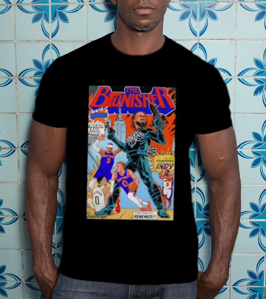 Knicks Comic Crossover The Brunisher Bocker Backpages Featuring Empire State Building T-Shirt