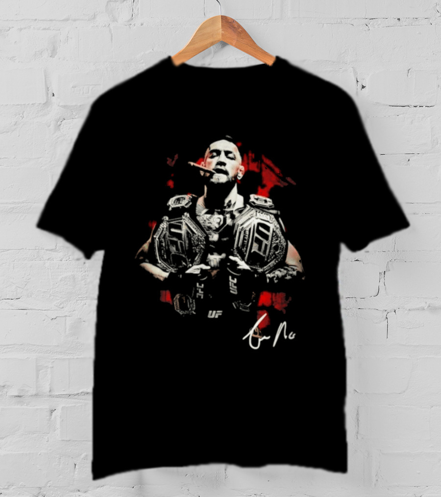 Conor McGregor Cigar UFC Champion Double Belt Signature T-Shirt