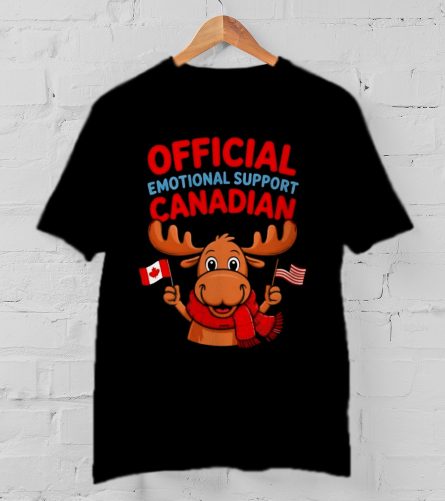 Official Emotional Support Canadian Moose With Canadian And American Flags T-Shirt