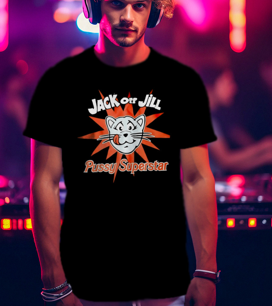 Jack Off Jill Pussy Superstar Retro Cat Face Sunburst T-Shirt