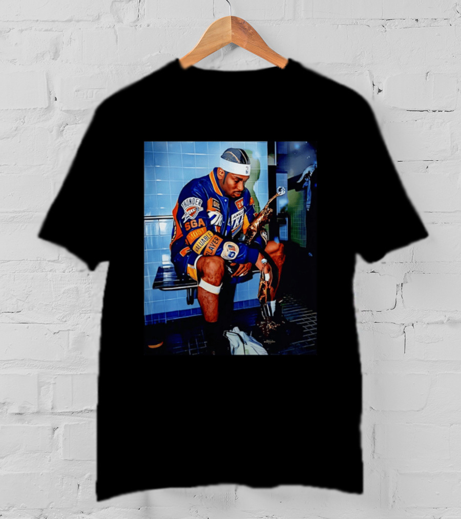 OKC Thunder Shai Gilgeous Alexander Back 2 Back MVP 2026 Locker Room Photo T-Shirt