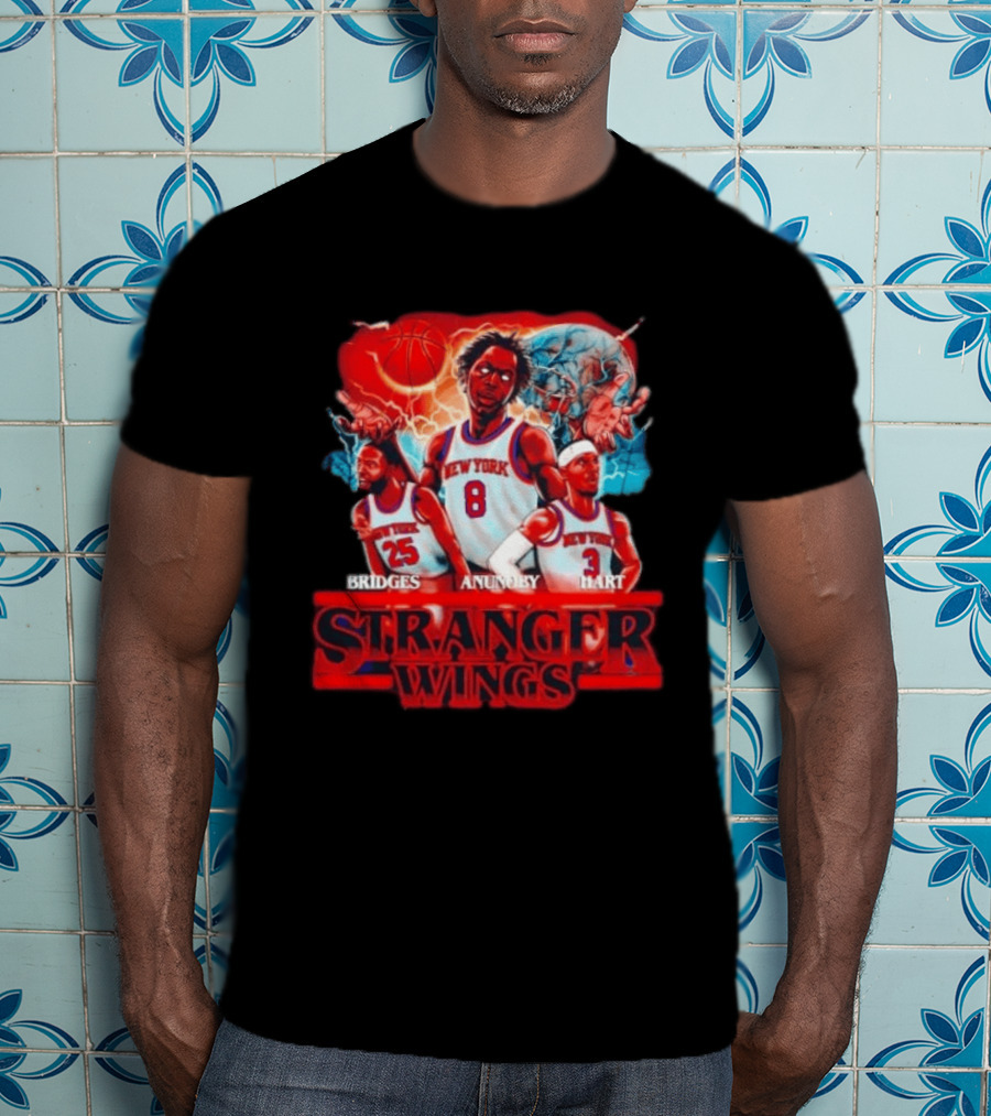 New York Knicks Bridges Anunoby Hart Stranger Wings Stranger Things Basketball T-Shirt