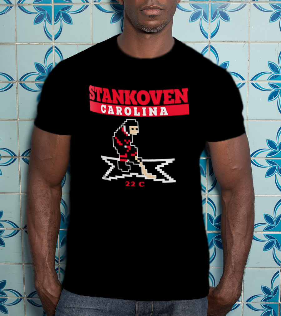 Logan Stankoven Carolina Hurricanes 22C Pixel Hockey T-Shirt