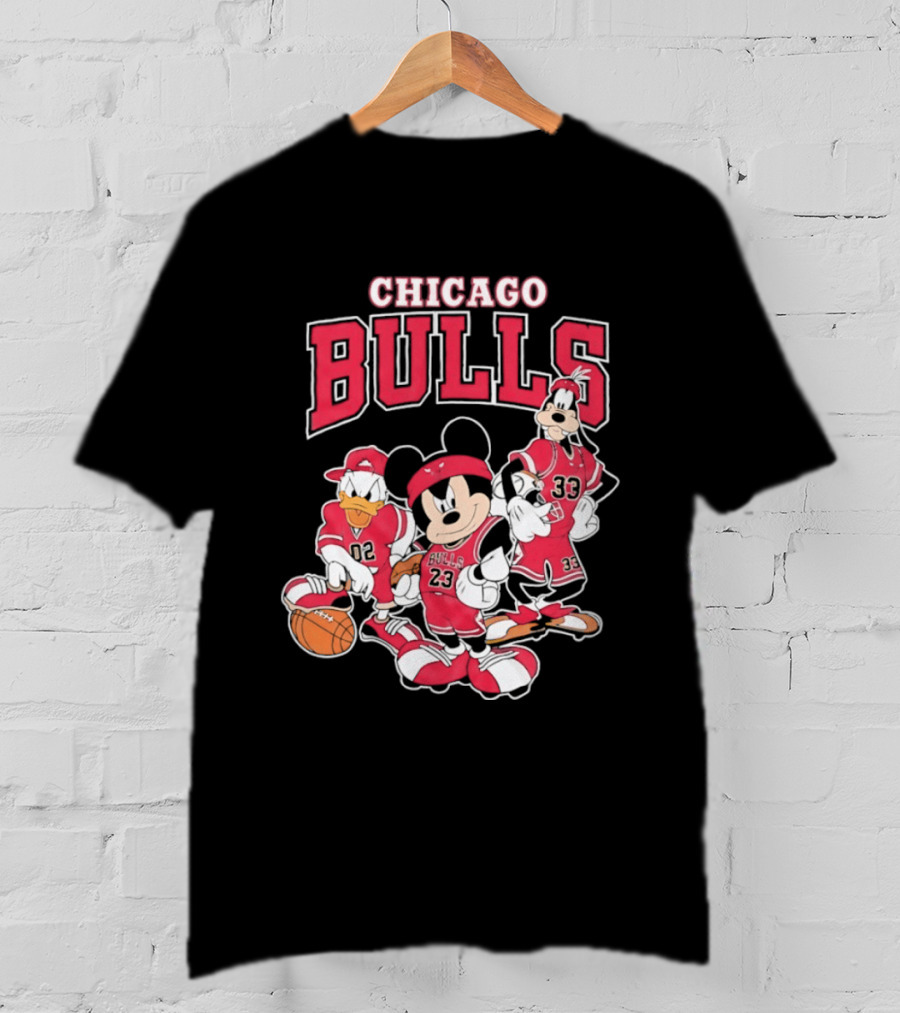 Mickey Mouse Donald Duck Goofy Chicago Bulls Jerseys Basketball T-Shirt