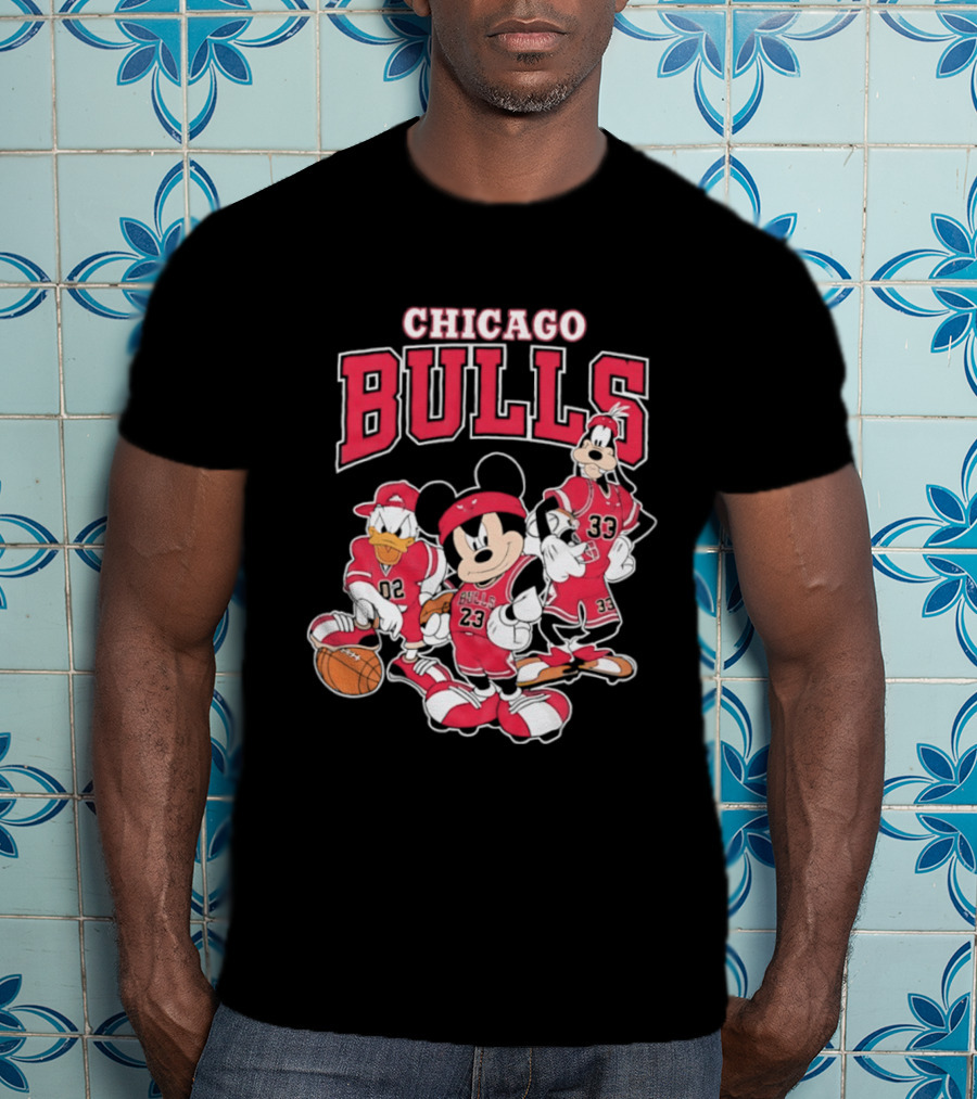 Mickey Mouse Donald Duck Goofy Chicago Bulls Jerseys Basketball T-Shirt