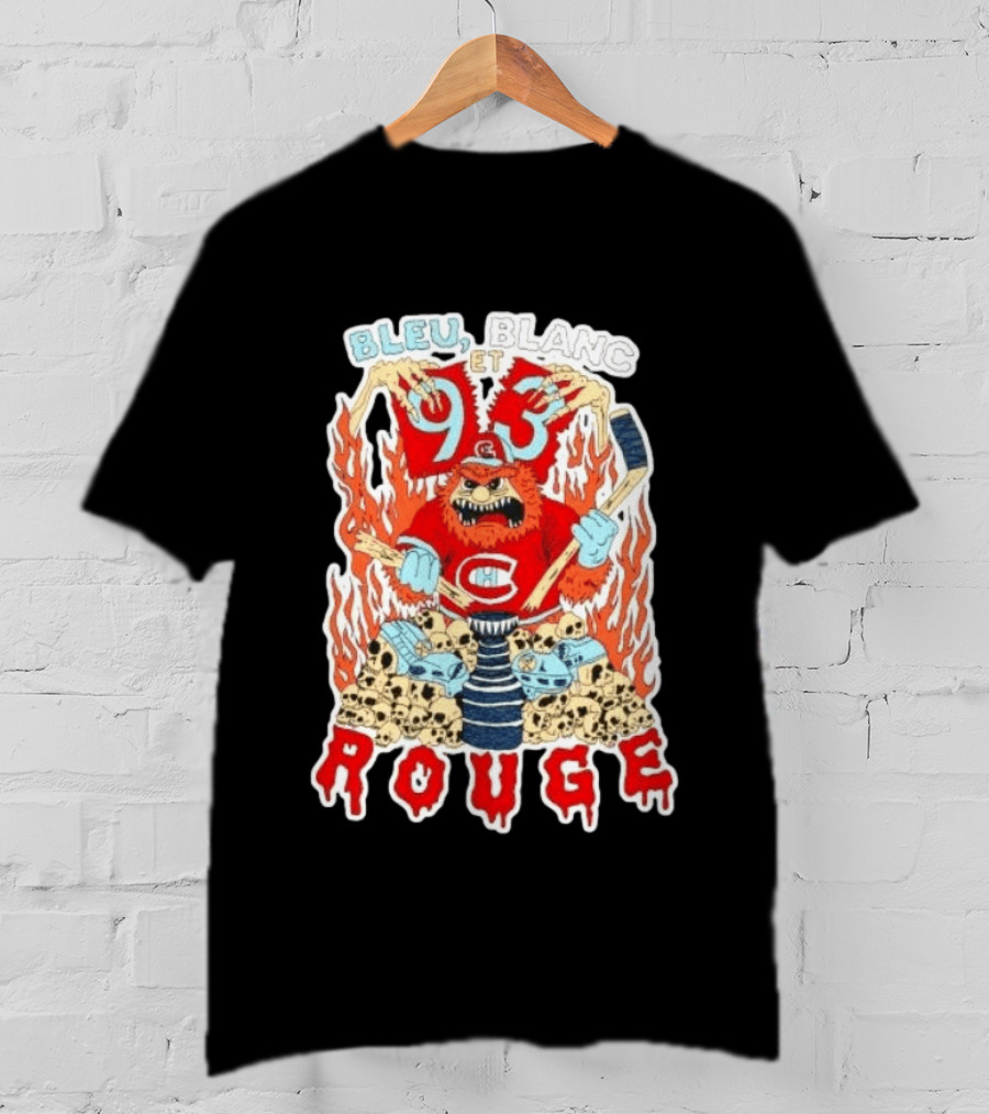 Bleu Blanc Et Rouge 93 Canadiens Hockey Monster T-Shirt