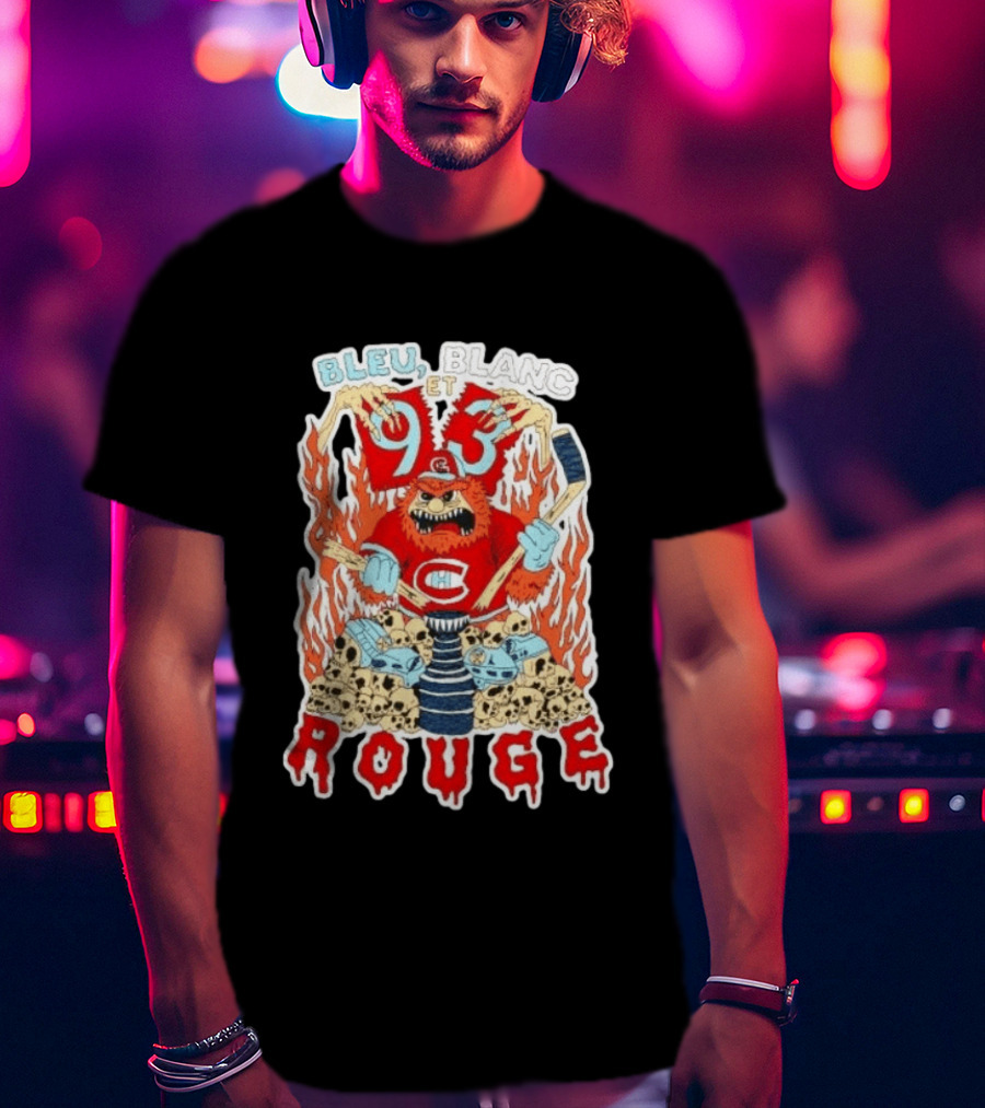 Bleu Blanc Et Rouge 93 Canadiens Hockey Monster T-Shirt