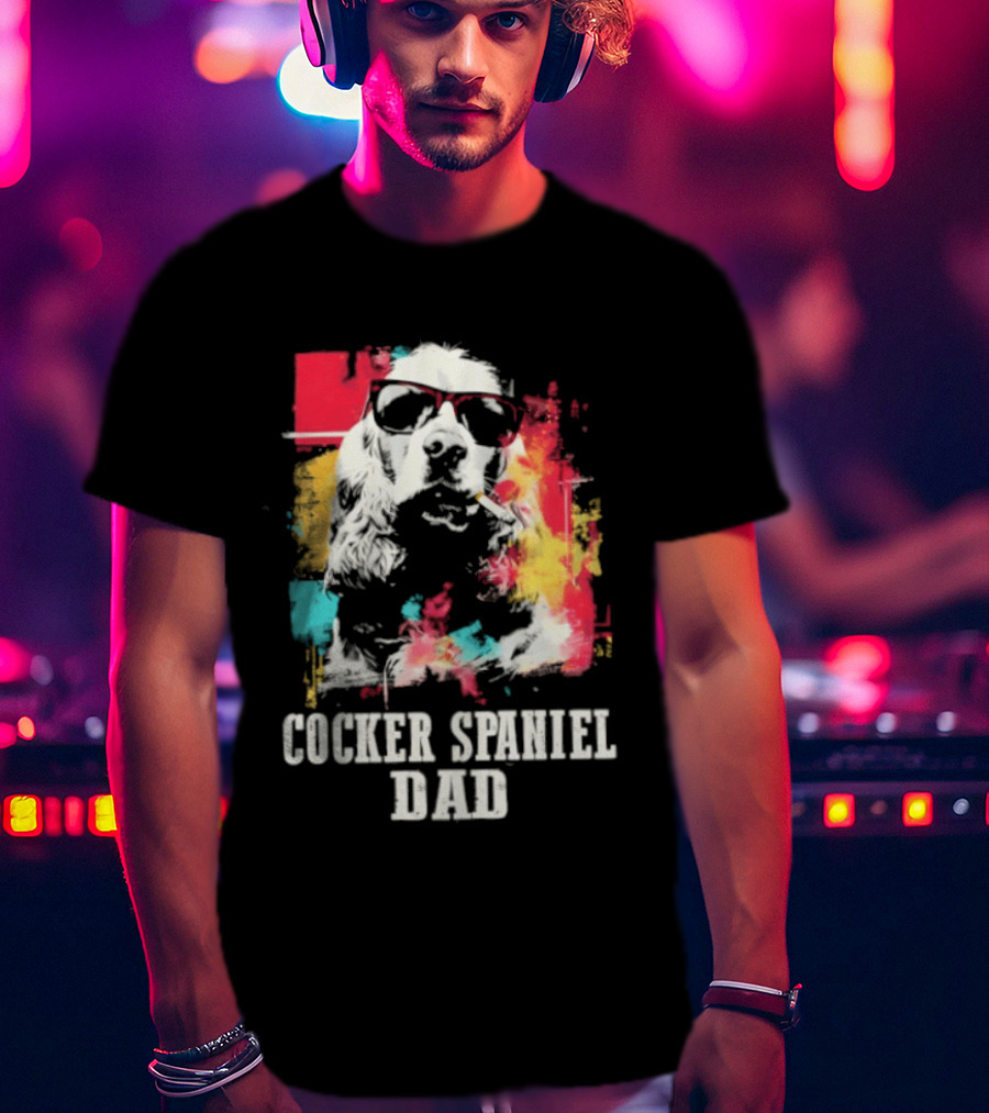 Cocker Spaniel Dad Colorful Sunglasses Father's Day 2026 T-Shirt