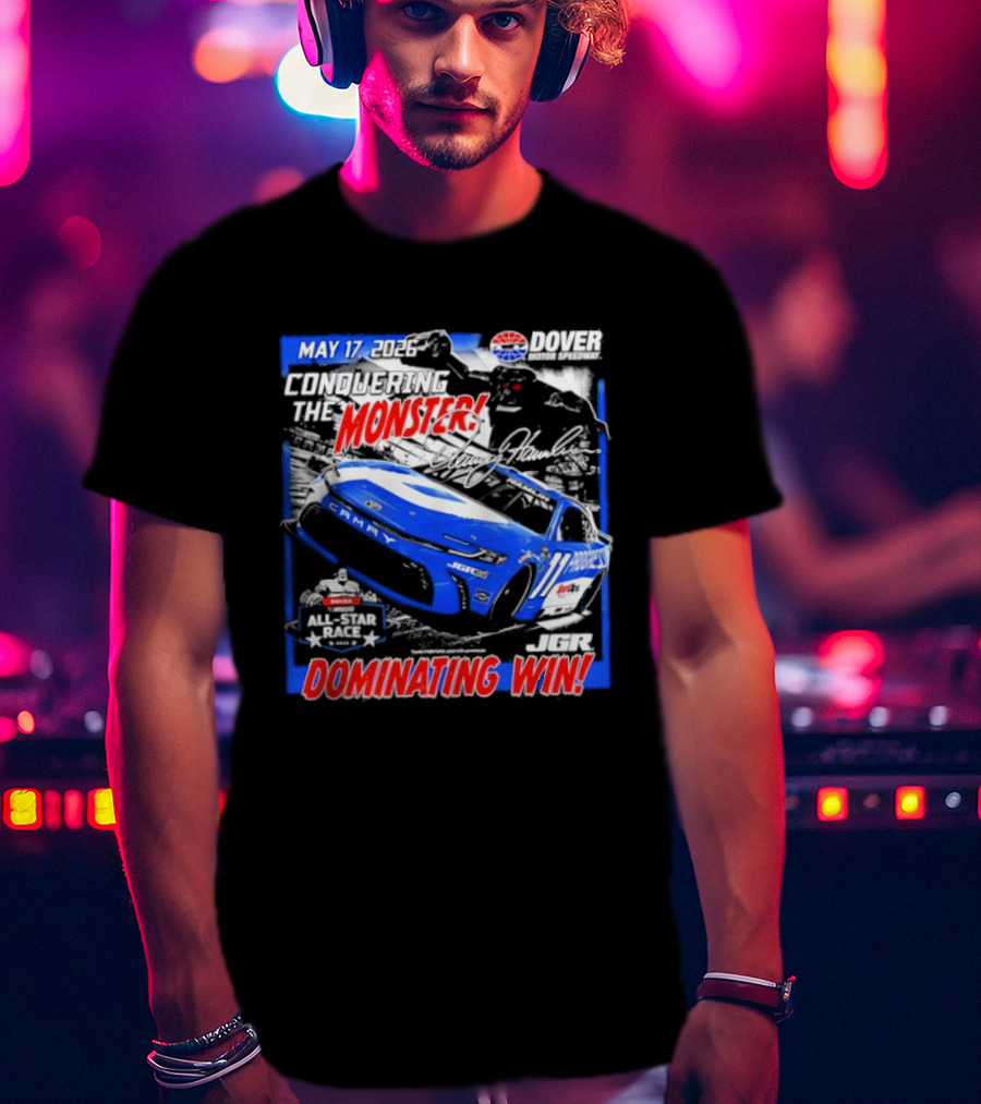 Denny Hamlin May 17 All Star Monster Dominating Win NASCAR Race Autographed T-Shirt