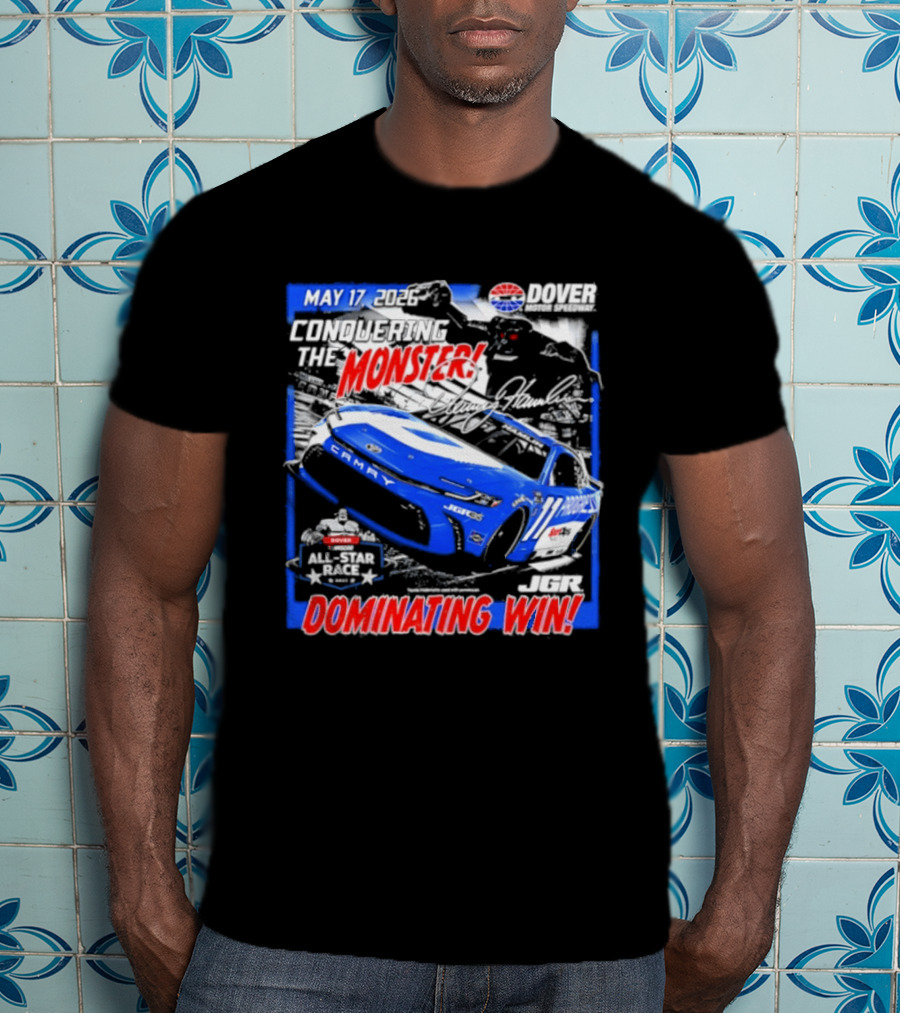 Denny Hamlin May 17 All Star Monster Dominating Win NASCAR Race Autographed T-Shirt