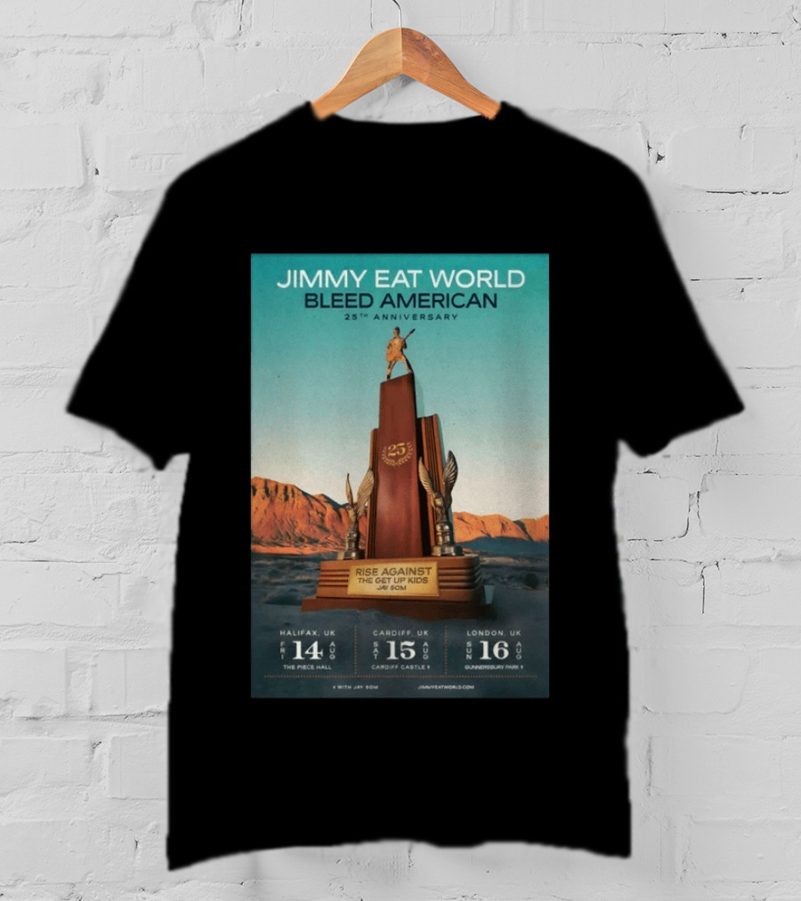 Jimmy Eat World Bleed American 25th Anniversary Aug 14 2026 The Piece Hall Halifax UK With Rise Against The Get Up Kids T-Shirt