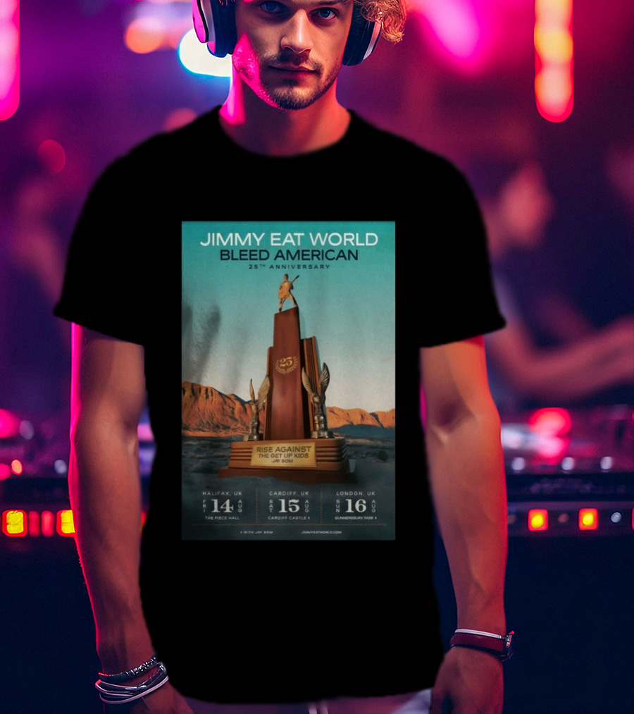 Jimmy Eat World Bleed American 25th Anniversary Aug 14 2026 The Piece Hall Halifax UK With Rise Against The Get Up Kids T-Shirt