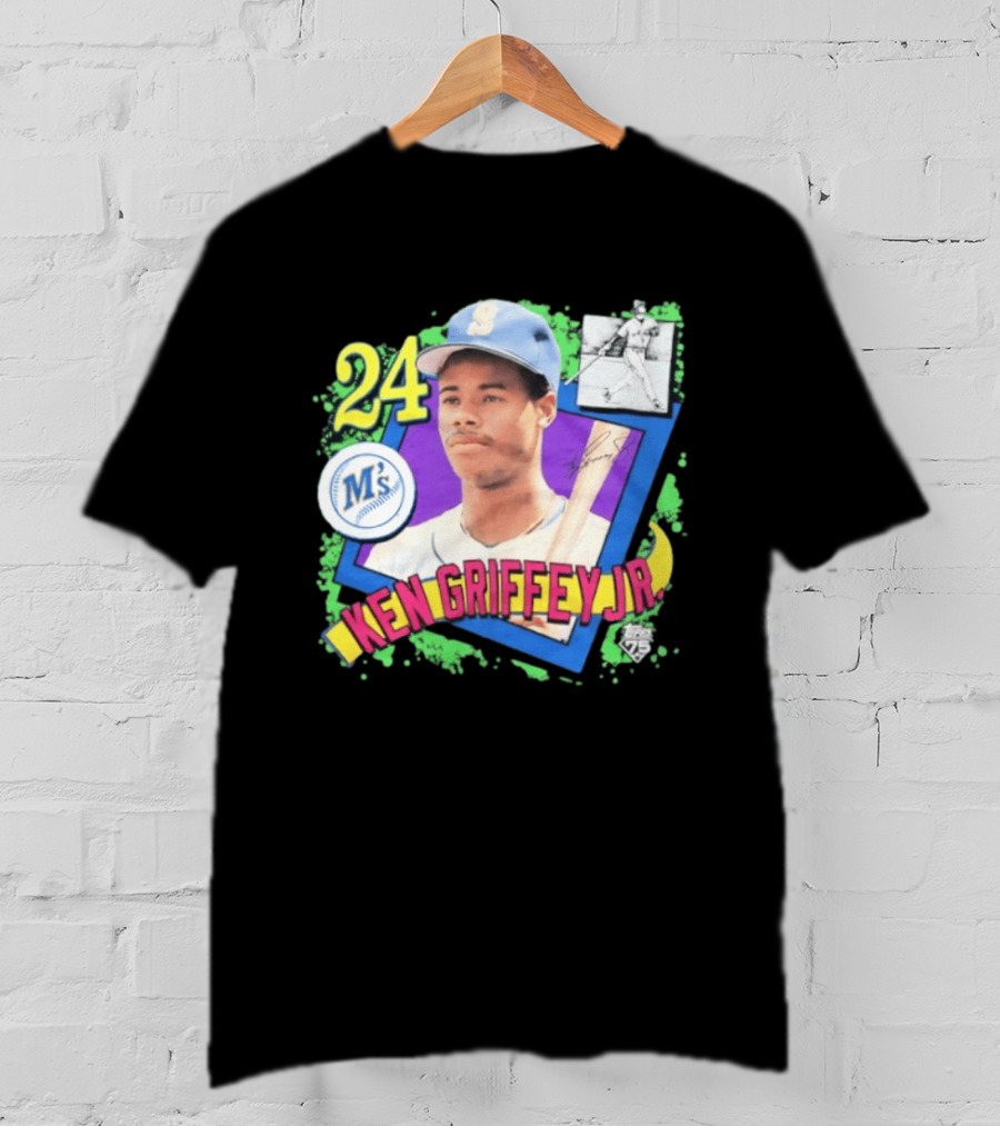 Ken Griffey Jr 24 Seattle Mariners Baseball Card Retro Topps 75 M's T-Shirt