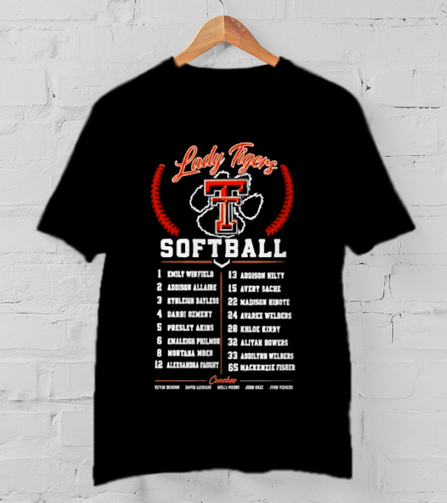 Lady Tigers Softball Roster Team Players And Numbers Texas Tech University T-Shirt