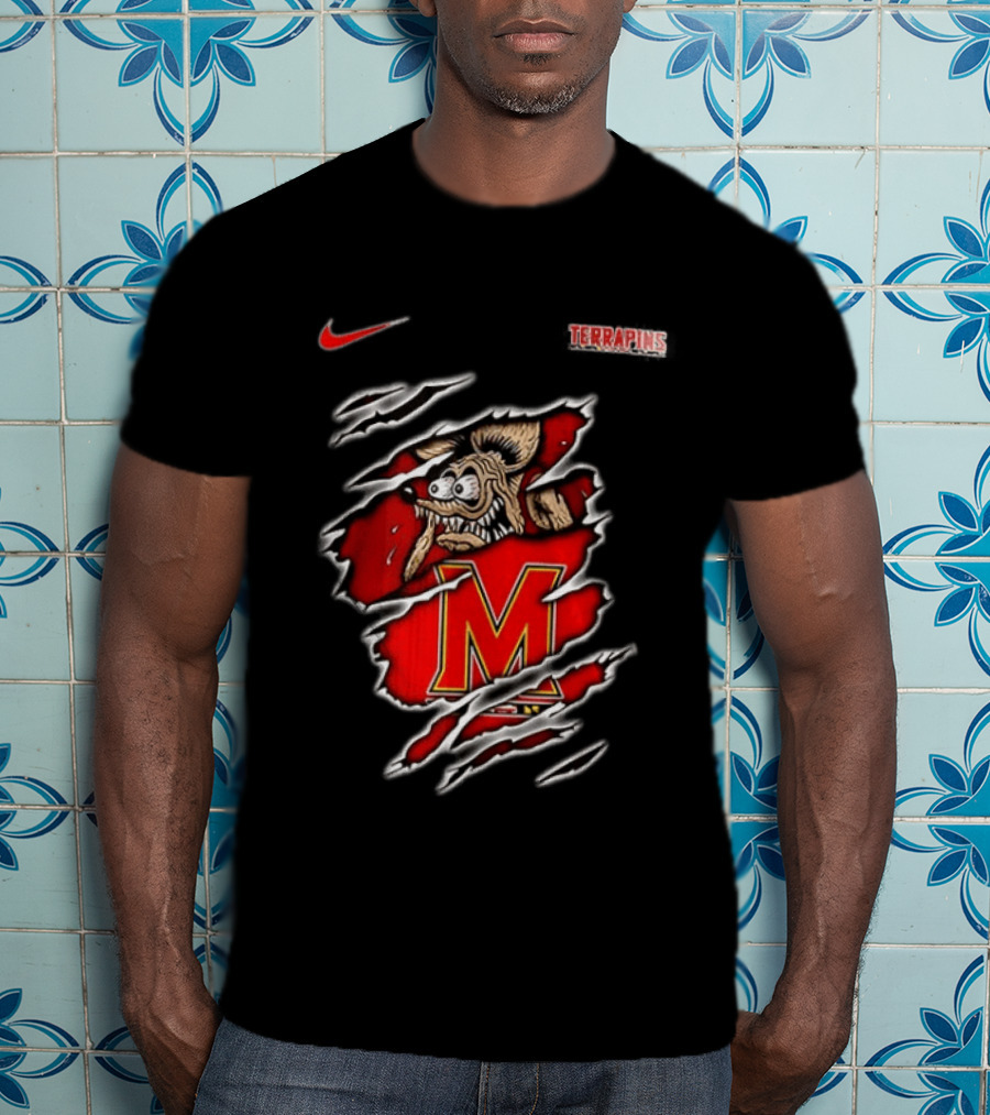 Maryland Terrapins NCAA Rat Fink Built To Not Bow Nike Terrapins Rugged Ripped T-Shirt