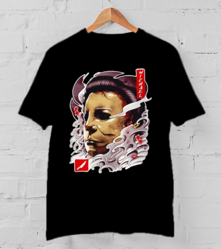 Michael Myers Mask Horror Big Head Art With Red Details T-Shirt