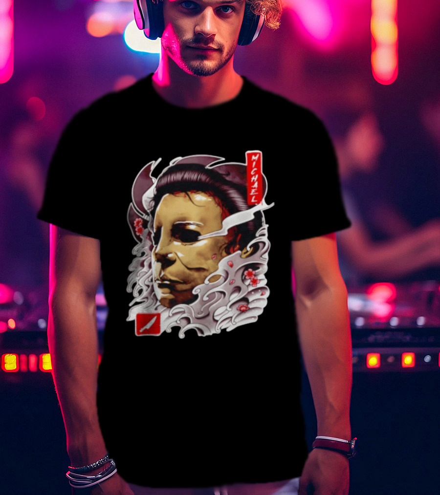 Michael Myers Mask Horror Big Head Art With Red Details T-Shirt