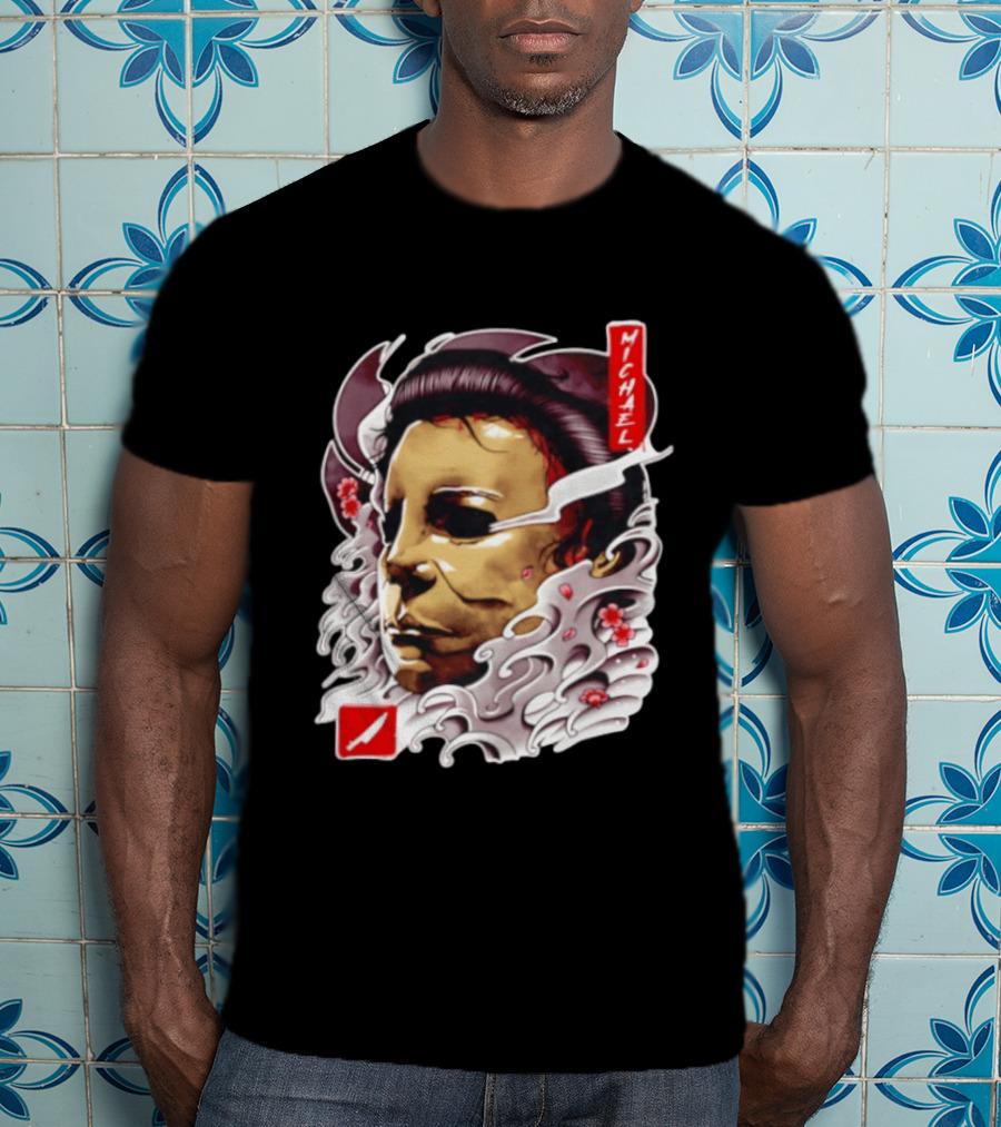 Michael Myers Mask Horror Big Head Art With Red Details T-Shirt