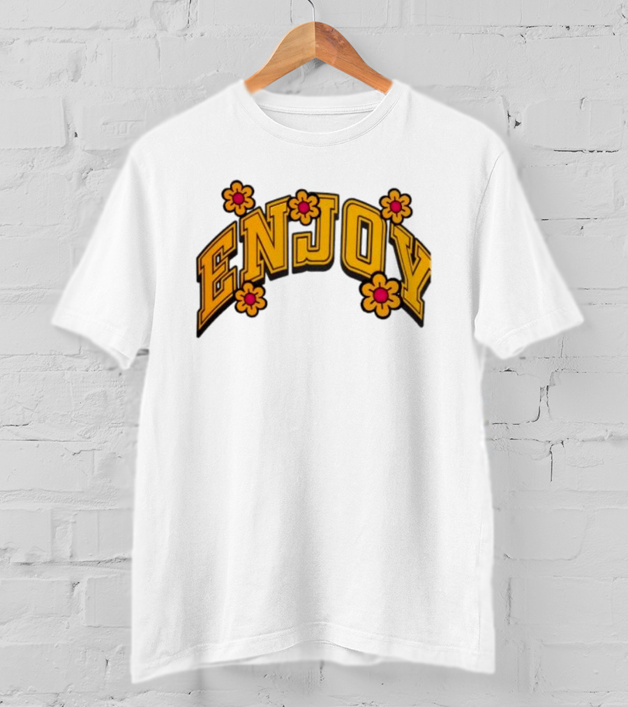 Enjoy Curved Flowers Yellow Font Floral Blossoms T-Shirt