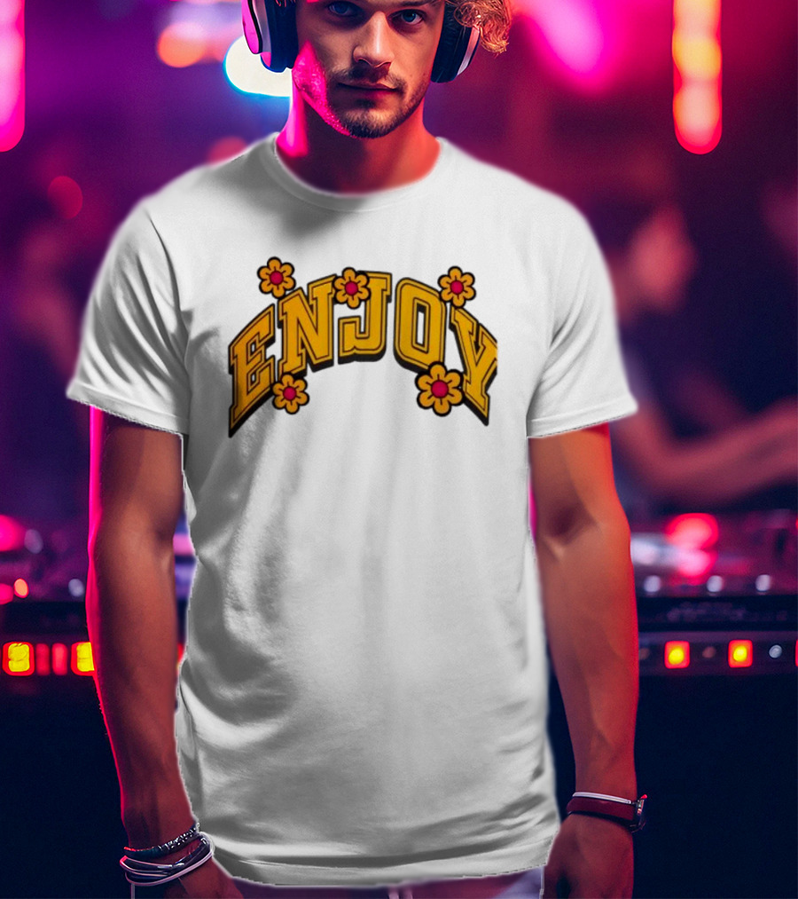 Enjoy Curved Flowers Yellow Font Floral Blossoms T-Shirt