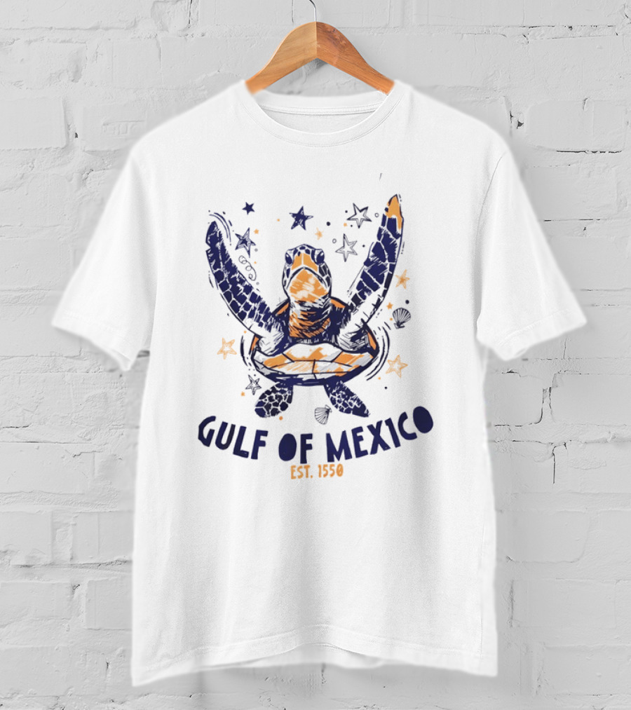Gulf Of Mexico Sea Turtle Ocean Beach EST. 1550 Stars T-Shirt