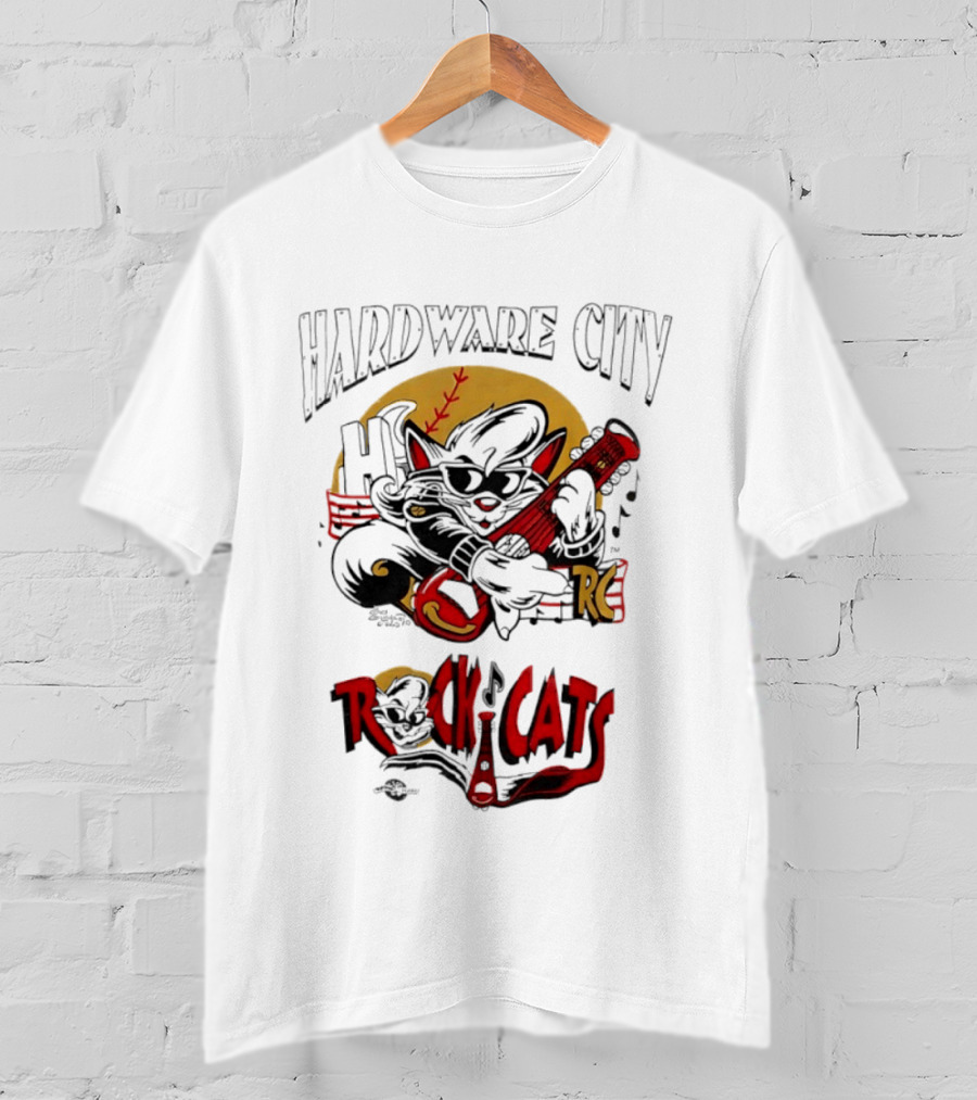 Hardware City Rock Cats Cool Guitar Playing Cat T-Shirt