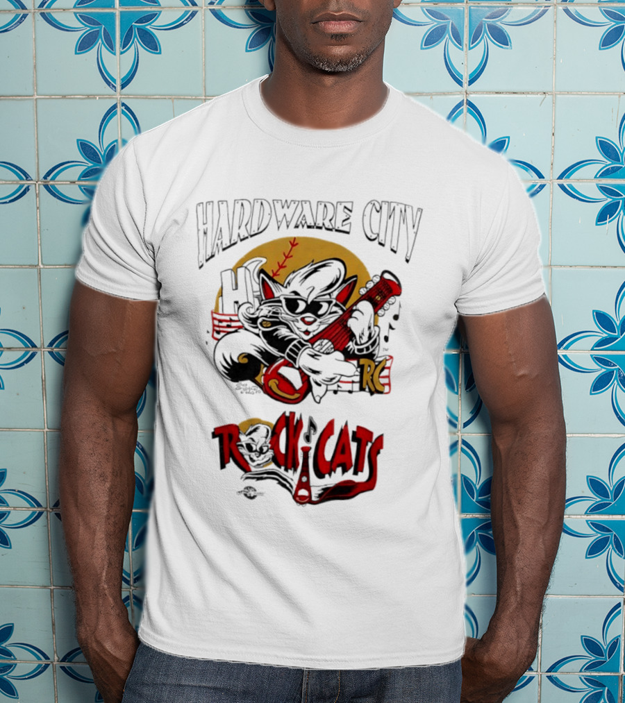 Hardware City Rock Cats Cool Guitar Playing Cat T-Shirt