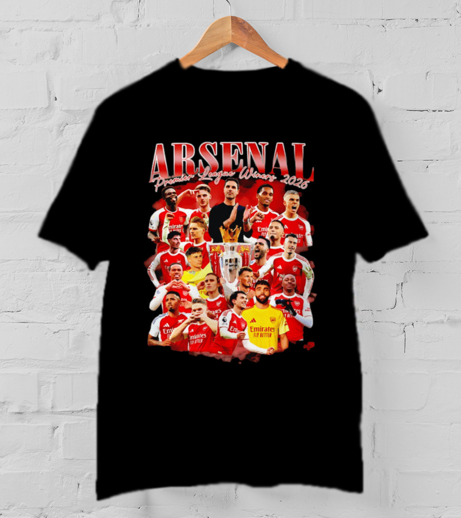 Arsenal Premier League Champions 2026 Celebratory Team Collage T-Shirt
