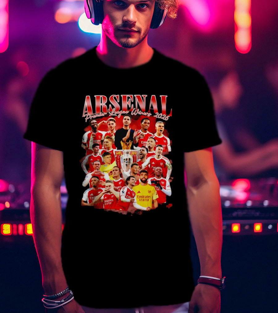 Arsenal Premier League Champions 2026 Celebratory Team Collage T-Shirt